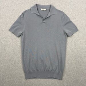 Suitsupply Shirt Mens Small Blue Gray Cotton Silk Collared V Neck Preppy Casual